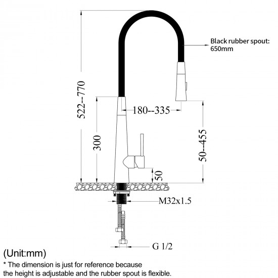 Matt Black Solid Brass Mixer Tap with Flexible Rubber Spout 360 Swivel for Kitchen